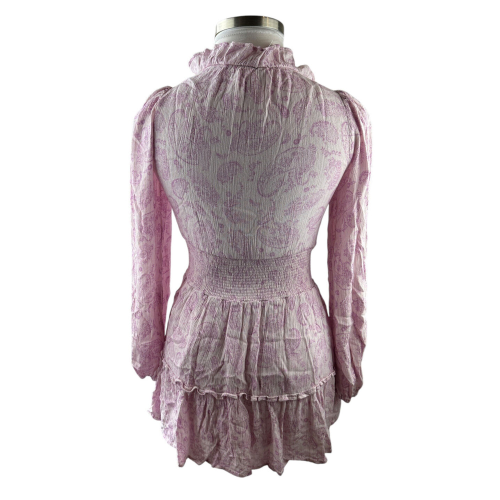 *Flawed* House of Harlow Paisley Ruffle Long Sleeve Tassel Mini Boho Dress Small - Picture 7 of 16